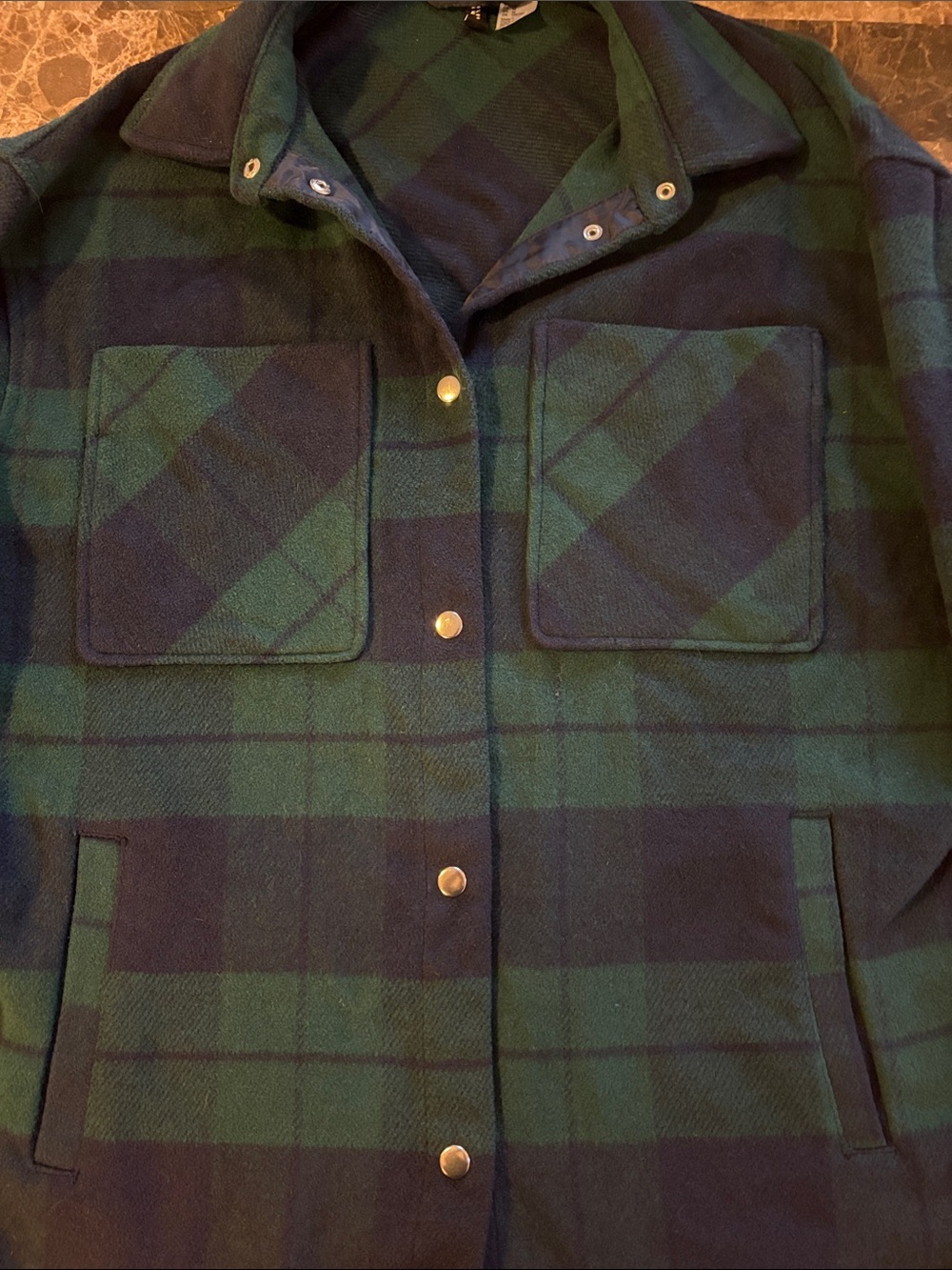 Divided Navy & Green Plaid Snap-Front Shirt Jacket